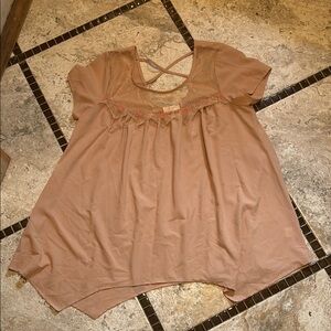 Umgee Pink Asymmetrical Short Sleeve Blouse